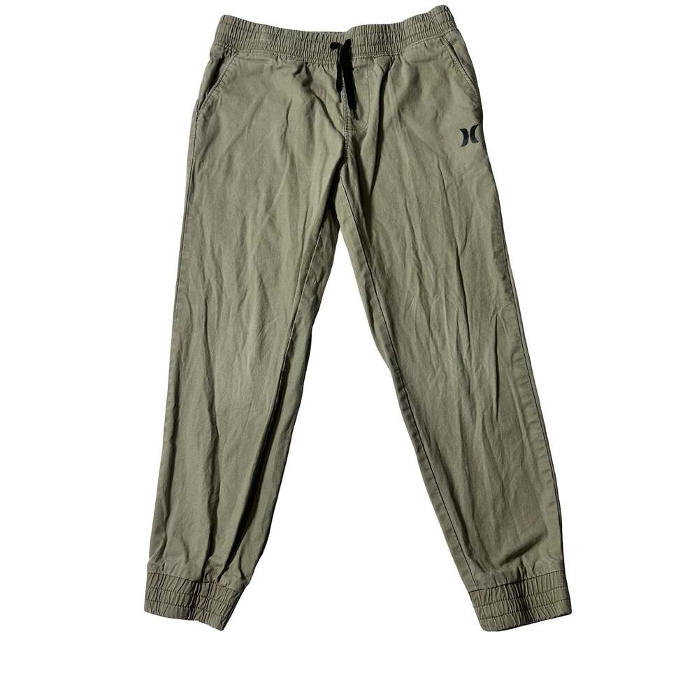 Hurley Youth Boy Olive Green Stretch Jogger Pant Elastic Cuff Drawstring Waist L